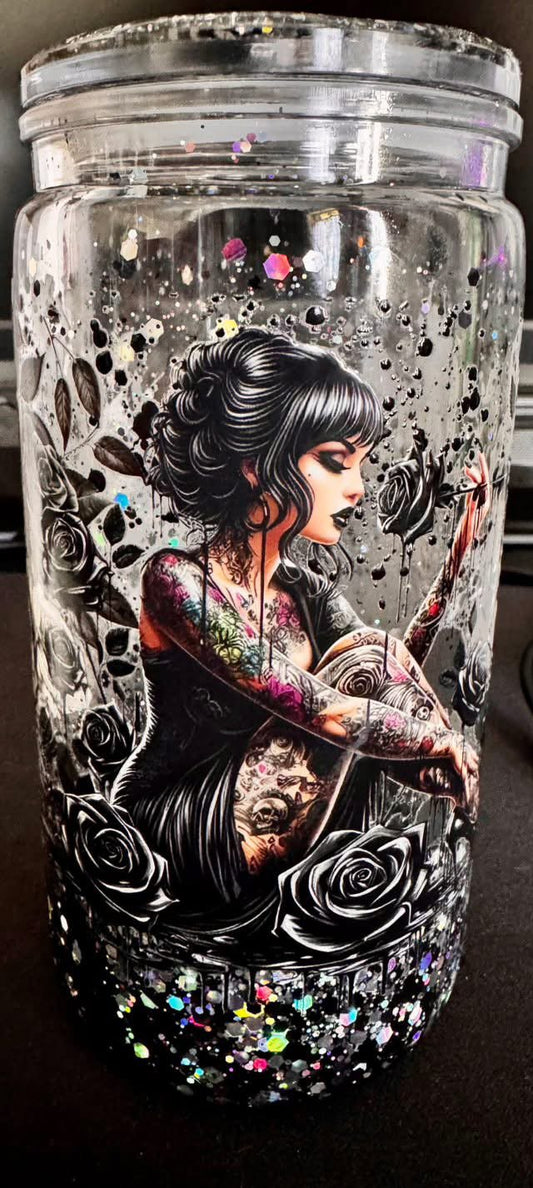 16 oz "Tattoo Girl" snowglobe tumbler