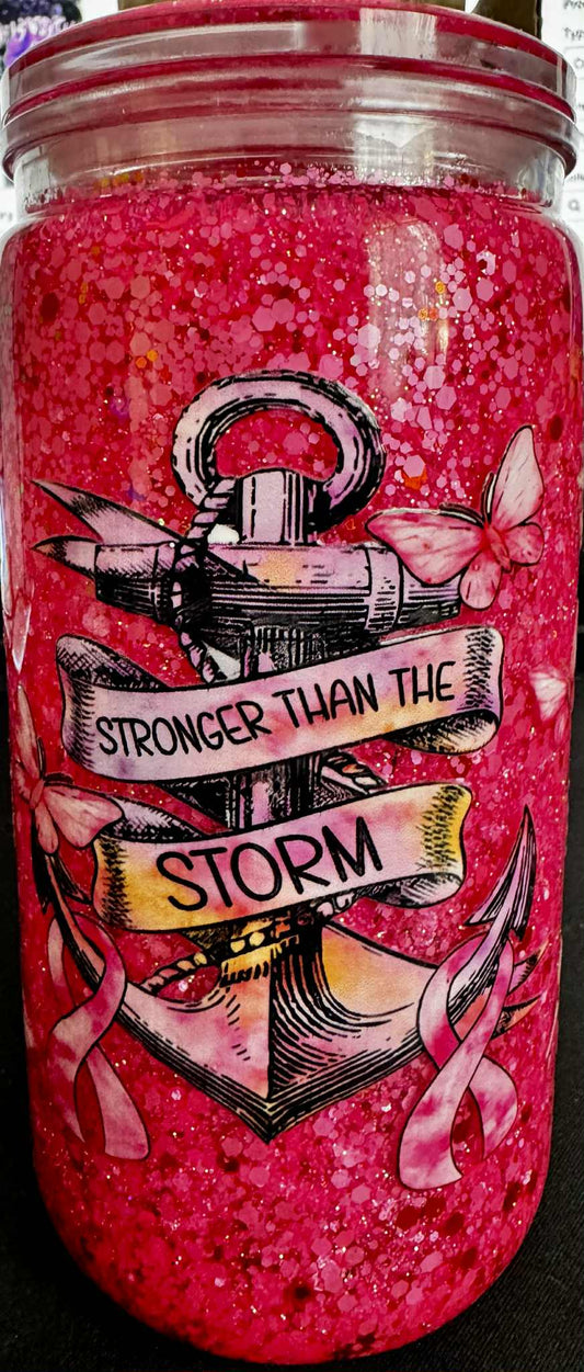 16 oz "Stronger than the storm" snowglobe tumbler
